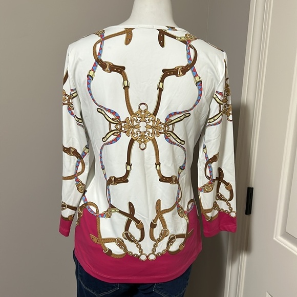 J. McLaughlin Top Equestrian Chain Links 3/4 Sleeve Catalina Cloth Size M - Picture 5 of 10